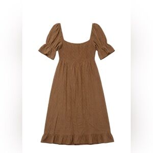 Elegant Brown Puff Sleeve Dress